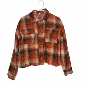 Easel Rust Plaid Button-Up Shacket Size Medium